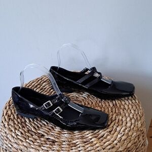 NWOT 8 BY YOOX Womens Classic Black Patent Leather Mary Jane Flats EU38/US7.5